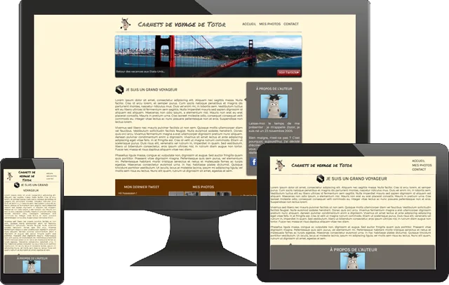 Représentation affichage du site Carnet de voyage de Totor sur différents supports