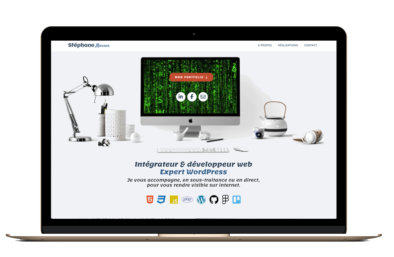 La page d'accueil du projet de mon portfolio, affiché sur un écran d'ordinateur portable