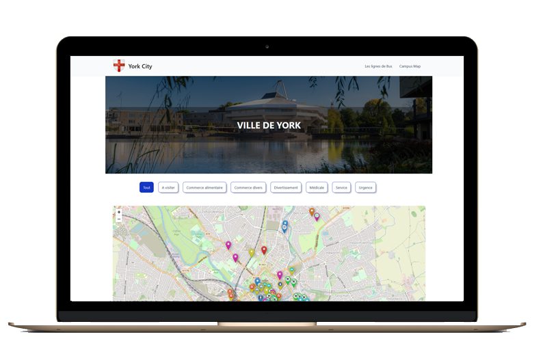 La page d'accueil du projet York City, affiché sur un écran d'ordinateur portable