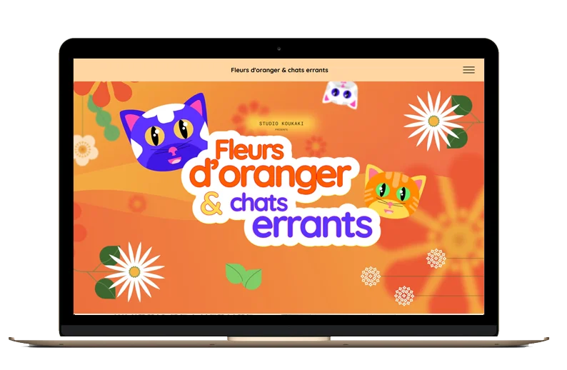 La page d'accueil du projet du studio Koukaki, affiché sur un écran d'ordinateur portable