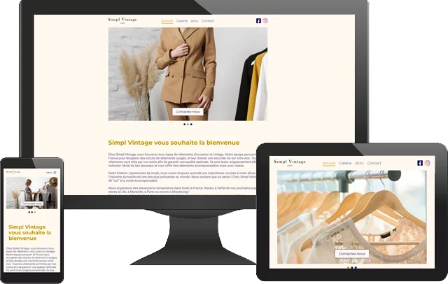 Représentation affichage du site Simpl Vintage sur différents supports