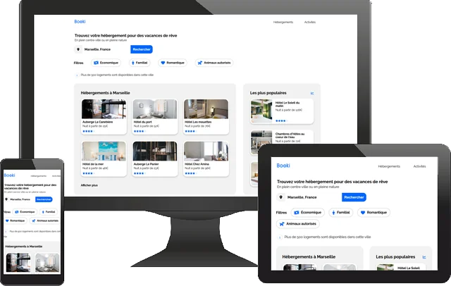 Représentation affichage du site Booki sur différents supports