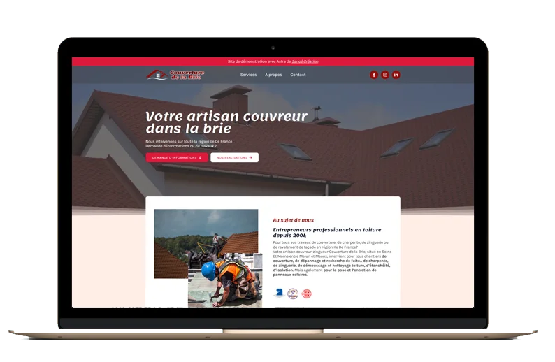La page d'accueil d'un Artisan Couvreur