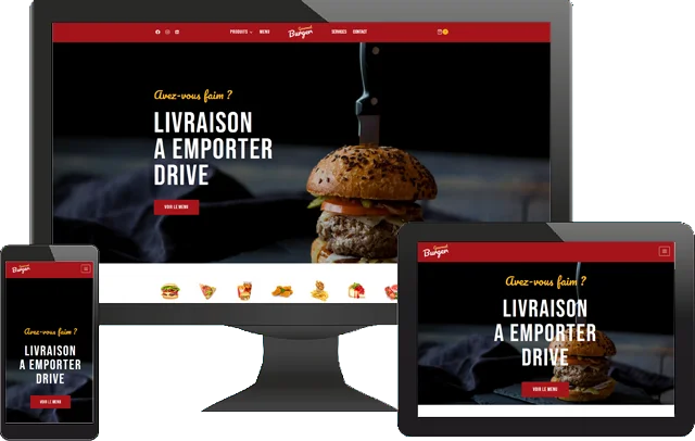 Représentation affichage du site Gourmet Burger sur différents supports