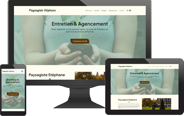 Représentation affichage du site Paysagiste Stéphane sur différents supports