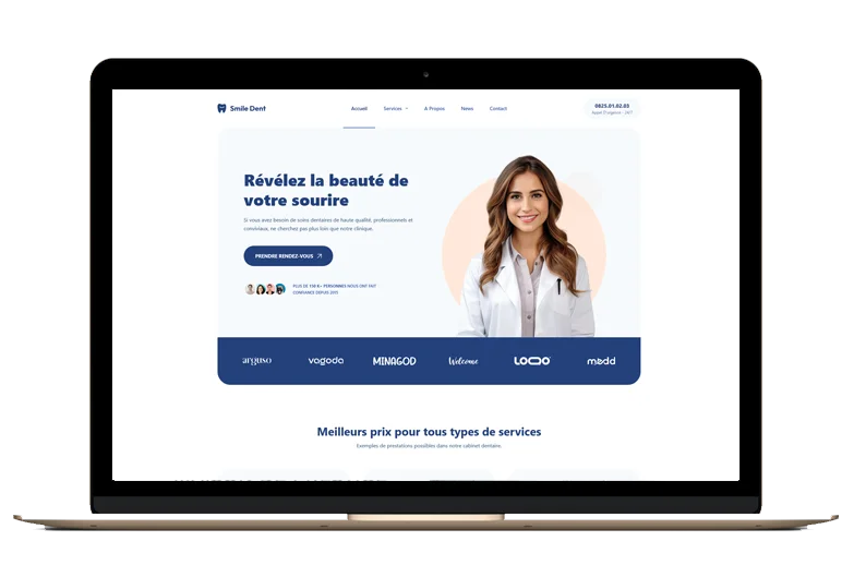 La page d'accueil du site Smile Dent